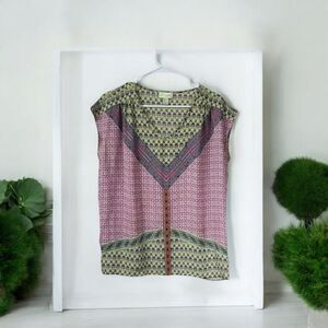 Stitch Fix Lucy & Laurel Pink Green Chiffon Sleeveless Floral Print Tunic Blouse